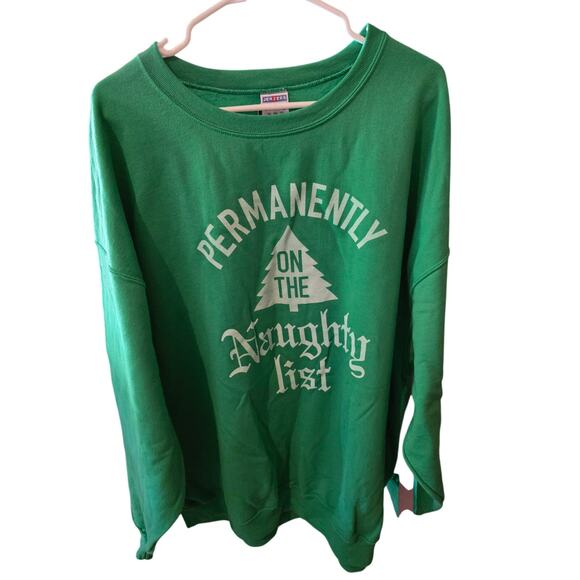 Lost Gods Christmas Sweatshirt 3x Womens Plus Size Naughty List Green Holiday - Picture 1 of 4